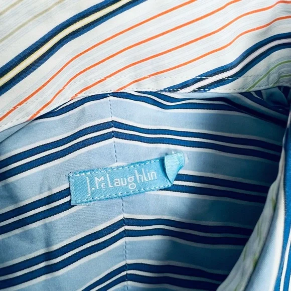 J. McLaughlin Blue w/ Navy & White Stripe Shirt M - Picture 3 of 4